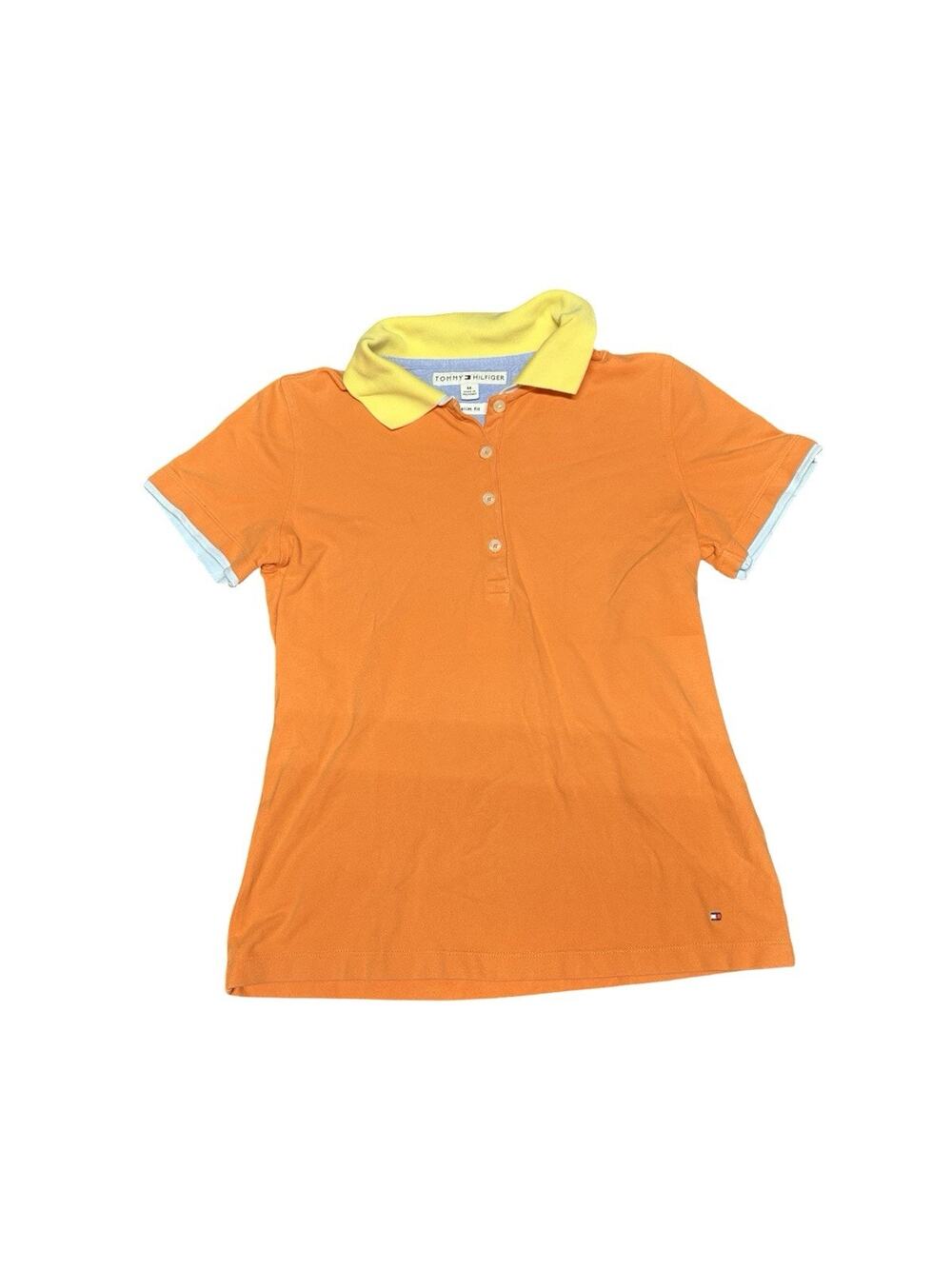 Tommy Hilfiger Kids Polo Shirt Orange Yellow Slim Fit Size Medium